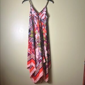 Floral Multicolor Handkerchief Hem , sun Dress